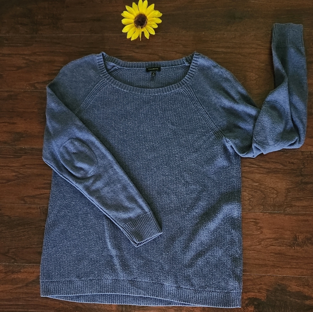 Talbots Comfy-Elbow Patch Pullover Ribbed Long Sl… - image 3